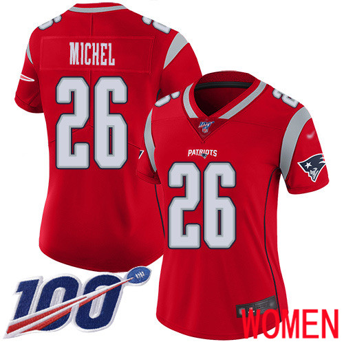 New England Patriots Football #26 100th Season Inverted Limited Red Women Sony Michel NFL Jersey